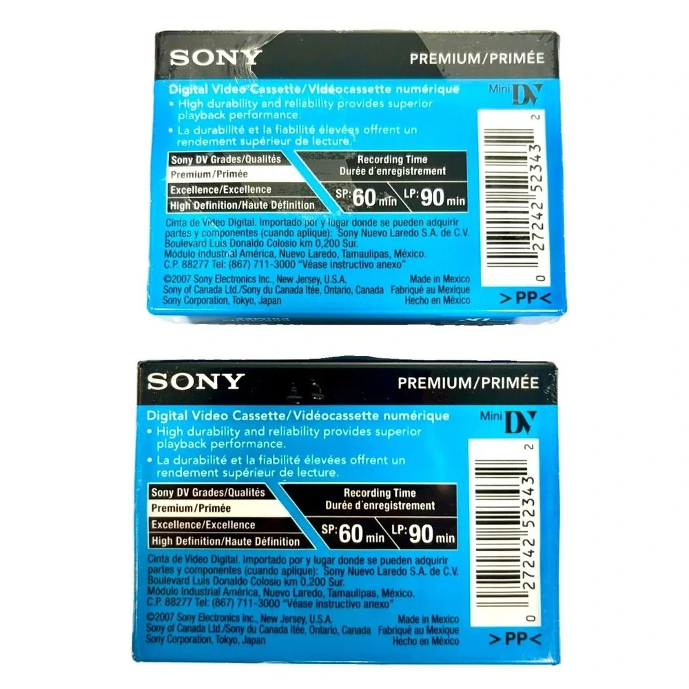 Lot of 2 Sony Premium Mini DV Tapes 60 Min SP 90 Min LP DVM60PRR‎ New Sealed NOS